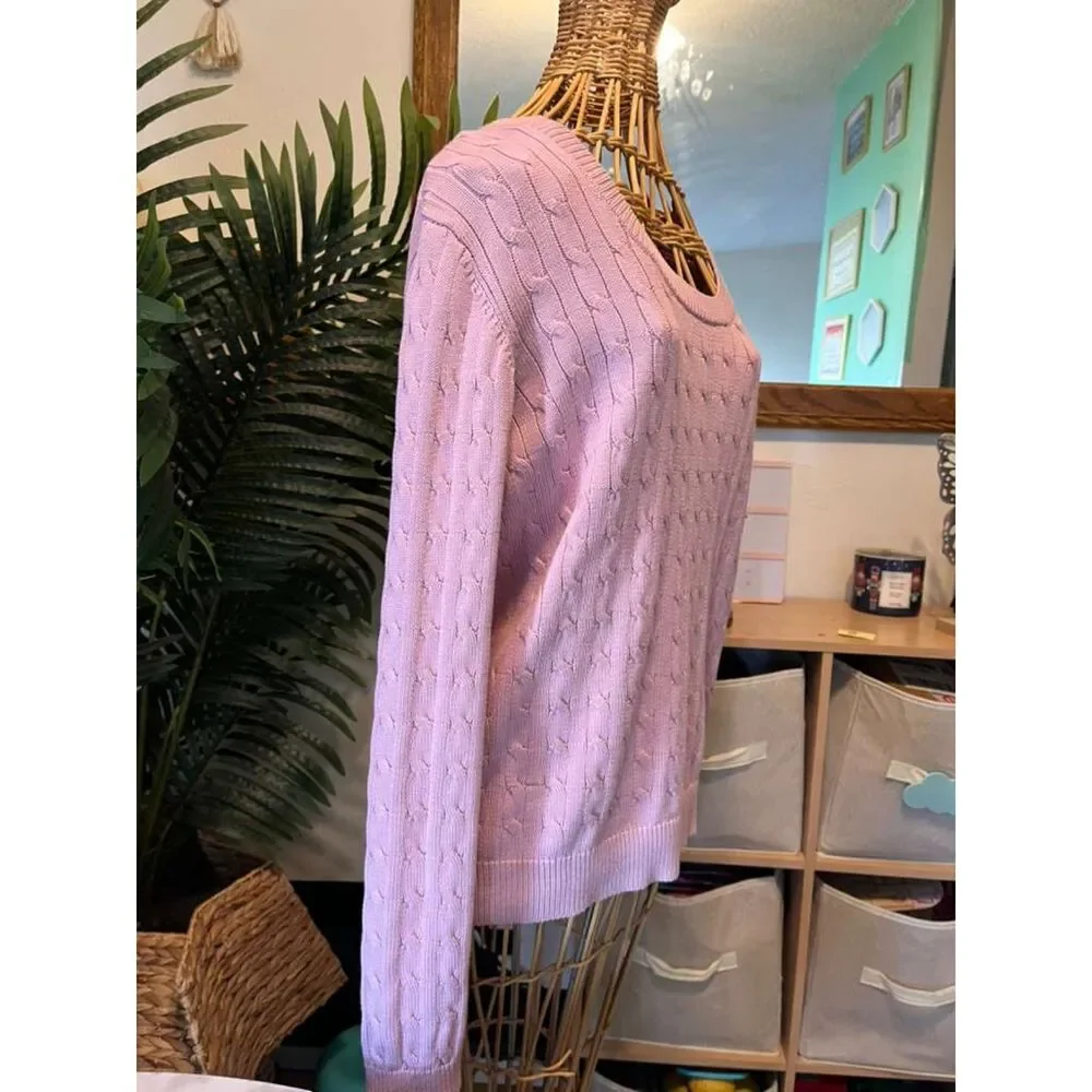Ann Taylor Women’s Sweater XL Pink Silk Cotton Cable Knit Lightweight Top - Picture 5 of 11